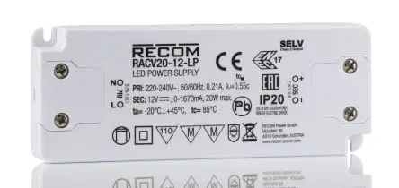 Recom LED-Treiber, 20 W 198V, 264 V LED-Treiber 1670mA, Ausgang 12V dc