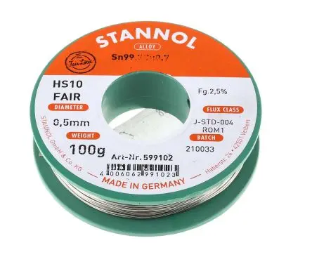 Produktfoto 1 von Stannol Draht Lötzinn bleifrei 99.3 %Sn 0 %Pb 0.7 %Cu, 227 °C, Ø 0.5 mm / 100 g