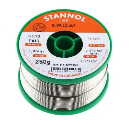 Produktfoto 1 von Stannol Draht Lötzinn bleifrei 99.3 %Sn 0 %Pb 0.7 %Cu, 227 °C, Ø 1 mm / 250 g