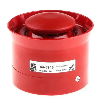 Produktfoto 1 von RS PRO AE40M Elektronischer Signalgeber Kabelrohre, Oberfläche, Panel IP54, IP65 260V 8-Ton 112 dB @ 1m, Rot, Ø 101 mm