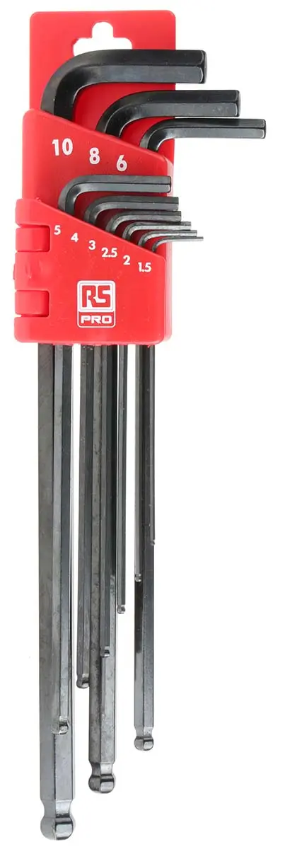 Produktfoto 1 von RS PRO metrisch  Innensechskant-Schlüssel, Satz 9-teilig 1.5mm L-Form Extra Lang