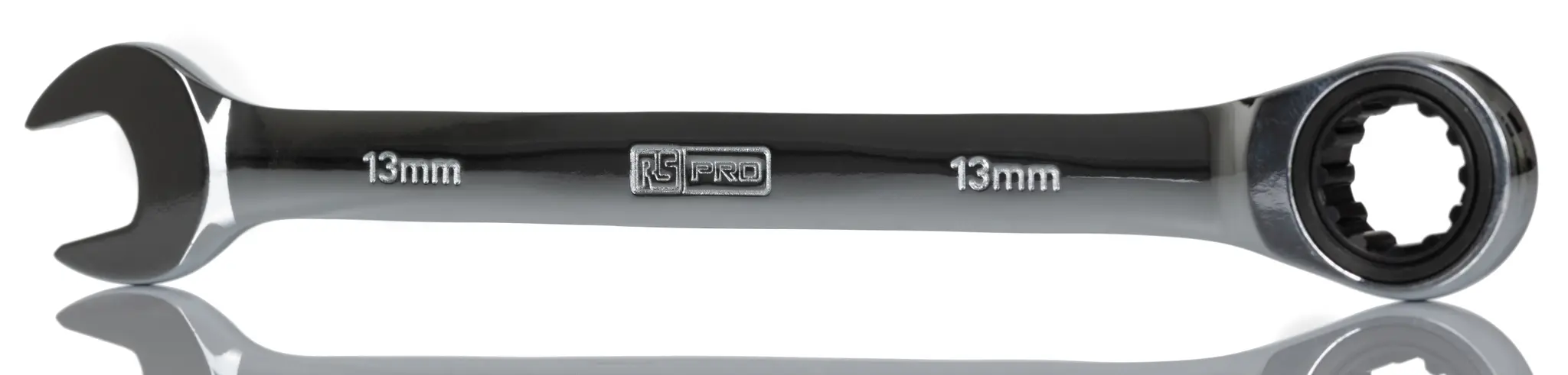 Produktfoto 1 von RS PRO Gabel‑Ring Ratschenschlüssel Chrom 13 mm, CrV-Stahl Höhensicher, Länge 178 mm
