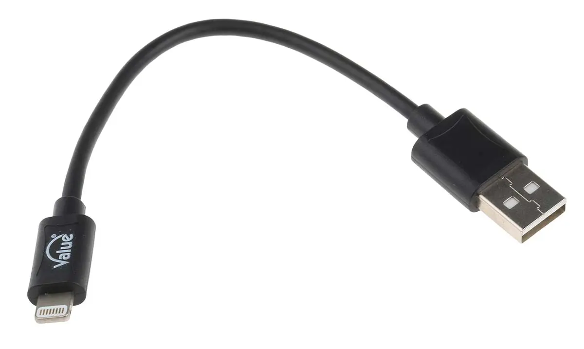 Produktfoto 1 von RS PRO USB-Kabel, USBA / Lightning, 150mm USB 2.0 Schwarz