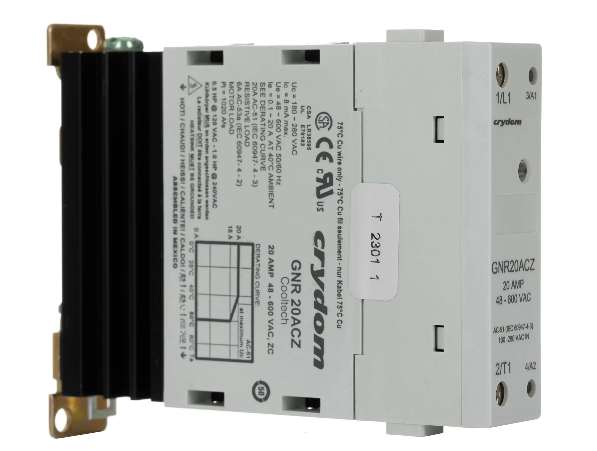 Produktfoto 1 von Sensata / Crydom GNR DIN-Schienen Halbleiterrelais mit Nulldurchgang 600 Veff / 20 A Effektivwert