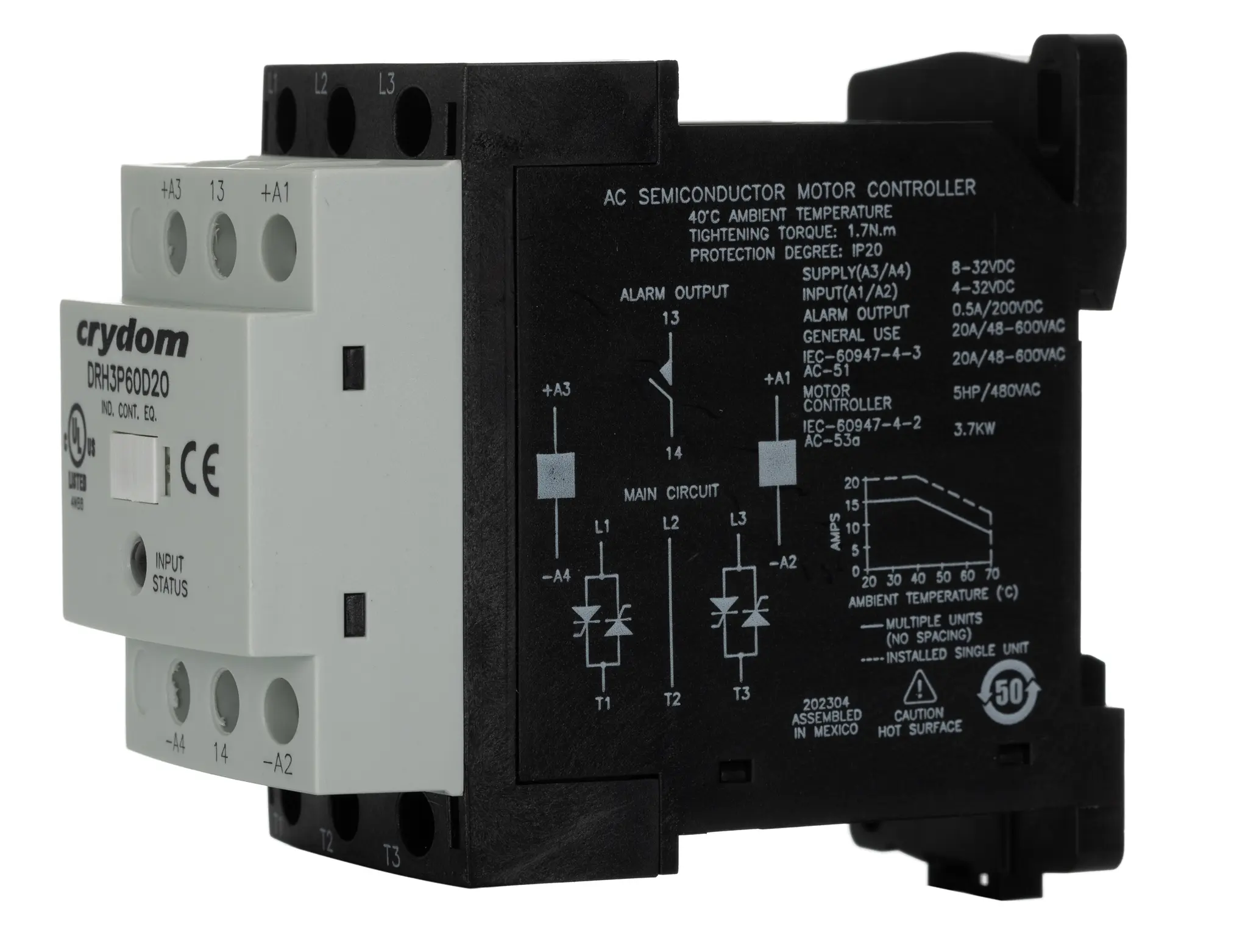 Produktfoto 1 von Sensata / Crydom DRH Halbleiterschütz, 3-polig, 32V dc / 20 A 4 to 32 V dc 1.5 kW