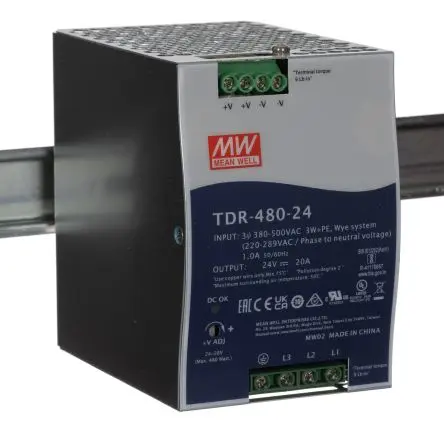 Produktfoto 1 von MEAN WELL TDR DIN-Schienen Netzteil Geschalteter Modus 780 V dc, 550V ac Wechselstrom/Gleichstrom / 20 A 24V dc DC 480 W