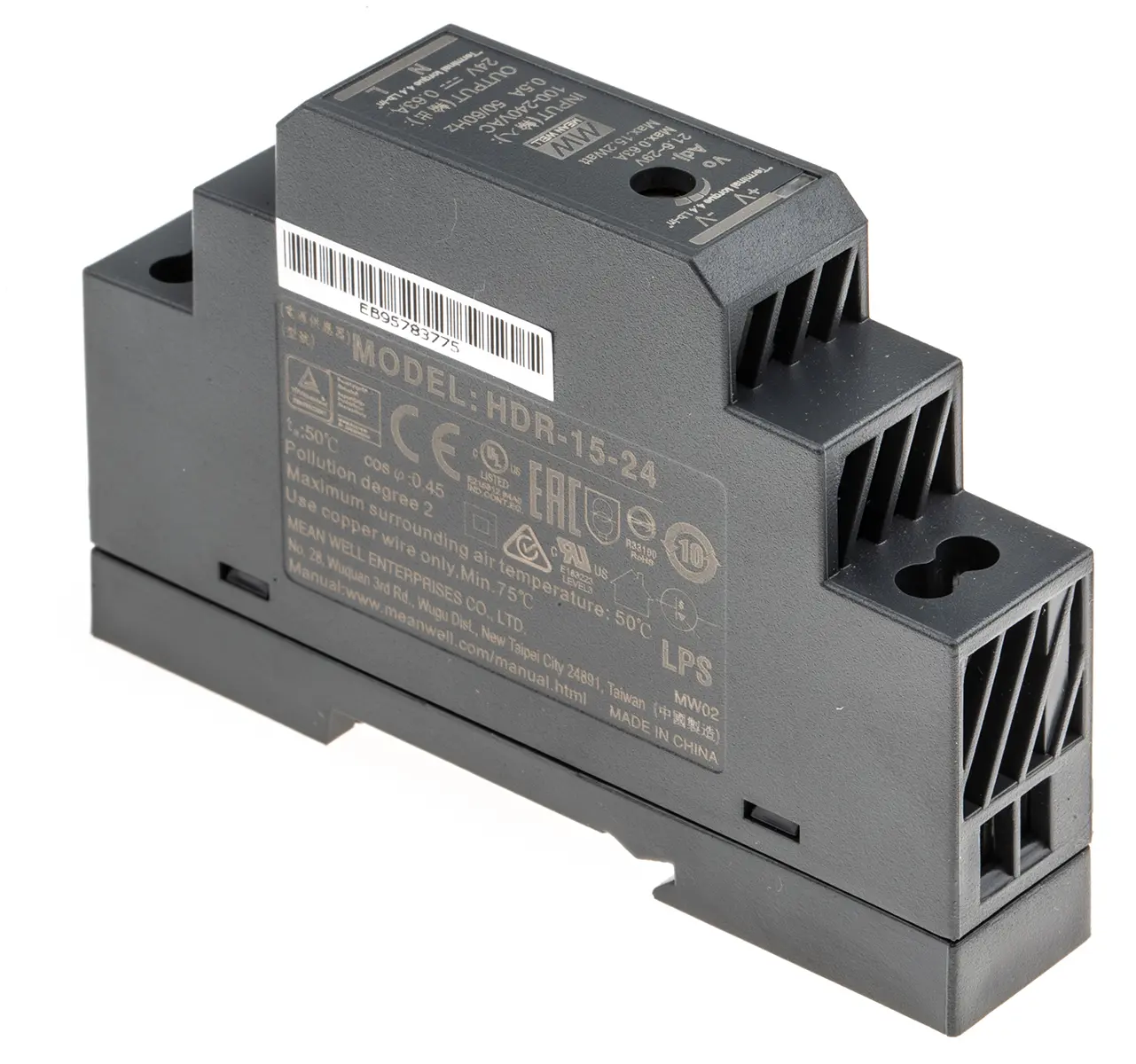 MEAN WELL HDR DIN-Schienen Netzteil Getaktet 24V dc / 630mA 15.2W 85 → 264 V ac, 120 → 370V dc