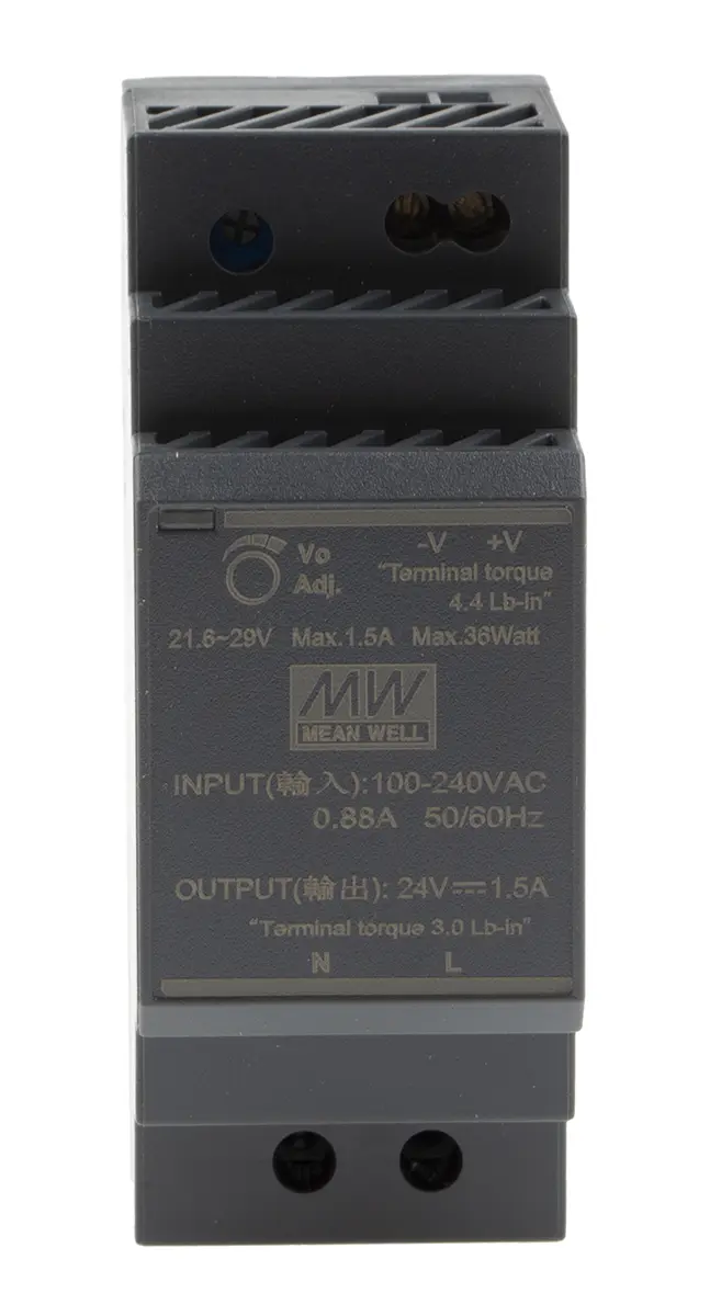 Produktfoto 1 von MEAN WELL HDR DIN-Schienen Netzteil Getaktet 24V dc / 1.5A 36W 85 → 264 V ac, 120 → 370V dc
