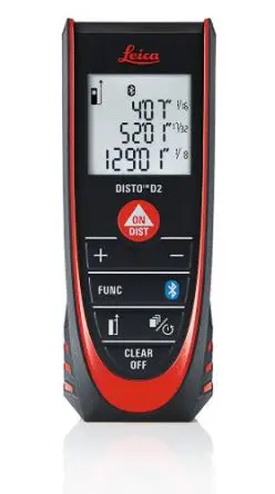 Produktfoto 1 von Leica D2BT LCD Laser Entfernungsmesser, Klasse 2, 100 m, 635 nm, ±1.5 mm, 2 x AAA