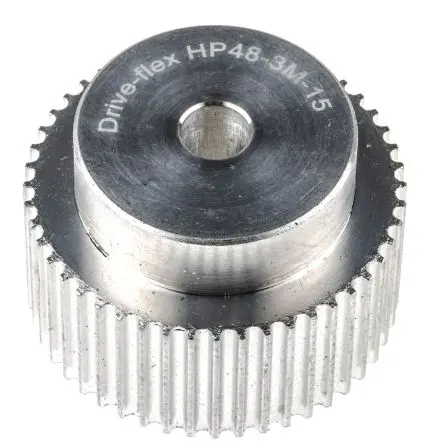 Produktfoto 1 von RS PRO Aluminium Zahnriemenscheibe 15 mm, 48 Zähne / Teilung 3 mm, Bohrung 8 mm