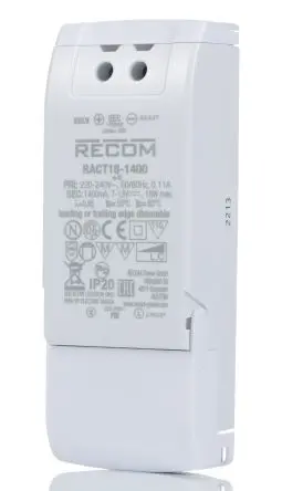 Produktfoto 1 von Recom LED-Treiber, 18 W 264V ac LED-Treiber 1400mA, Ausgang 13V dc, 6.5 V dc