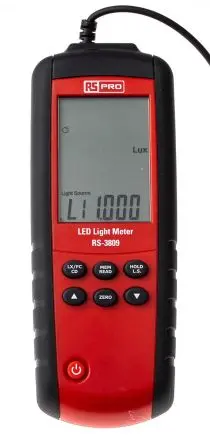 Produktfoto 1 von RS PRO RS-3809 Luxmeter 40lx mit Silizium-Photodiode, bis 400000 lx, ±3 %