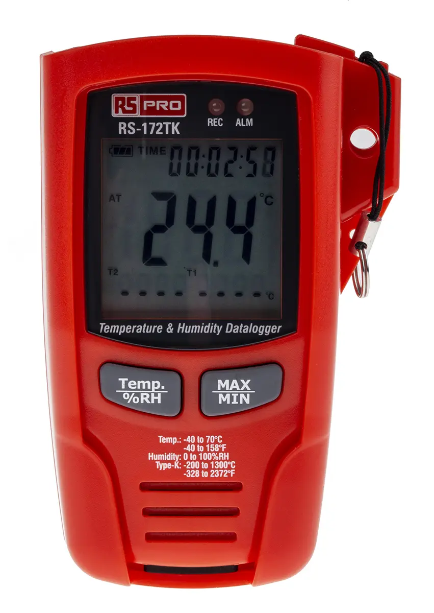 Produktfoto 1 von RS PRO Feuchtigkeit, Temperatur Datenlogger / 100%RH