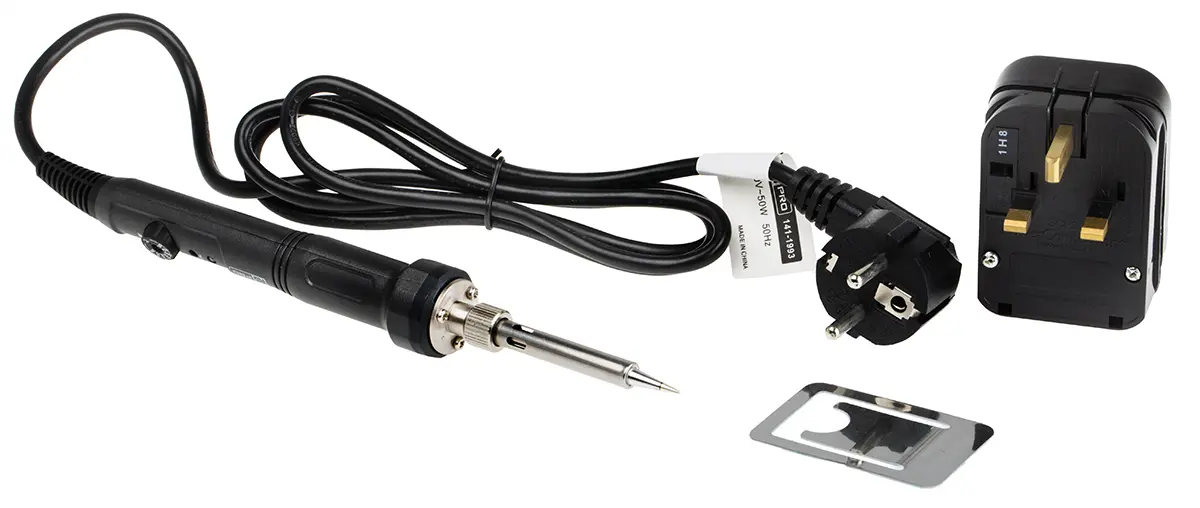 Produktfoto 1 von RS PRO Variable Temperature Netz Lötkolben mit 900M Lötspitze 220V / 50W Typ F - Schutzkontakt-Stecker mit UK-Adapter