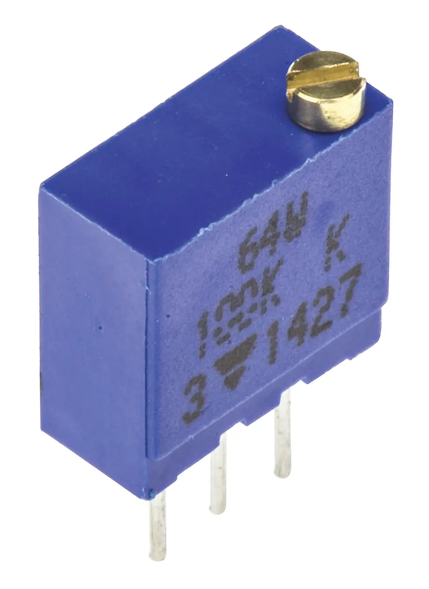 Produktfoto 1 von Vishay 64W 19-Gang THT Trimmer-Potentiometer, Einstellung von oben, 100kΩ, ±10%, 0.5W, Pin, L. 9.7mm