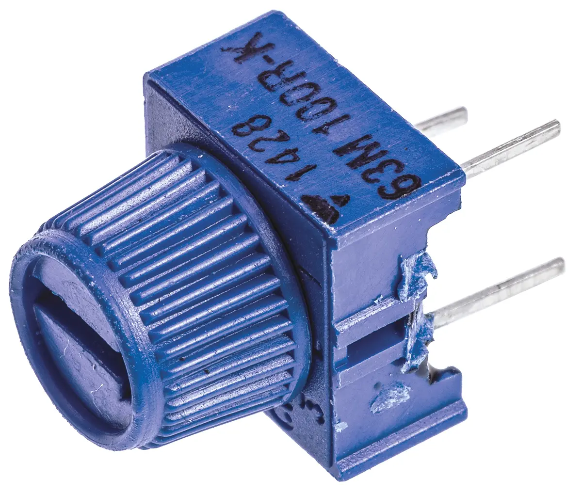 Produktfoto 1 von Vishay 63M 1-Gang THT Trimmer-Potentiometer, Einstellung von oben, 100Ω, ±10%, 0.5W, Pin, L. 9.52mm