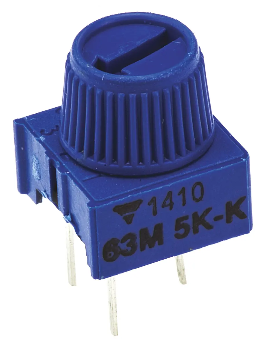 Vishay 63M 1-Gang Durchsteckmontage Trimm-Potentiometer, Einstellung von oben, 5 kΩ, 10 %, 0.5 W, Stift, L. 9.52 mm