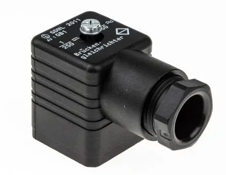 Produktfoto 1 von Hirschmann GDML DIN 43650 Ventilsteckverbinder DIN 43650 A 2+E / 250V ac/dc Kontrollleuchte, PG11 Zentralmutter, Schwarz