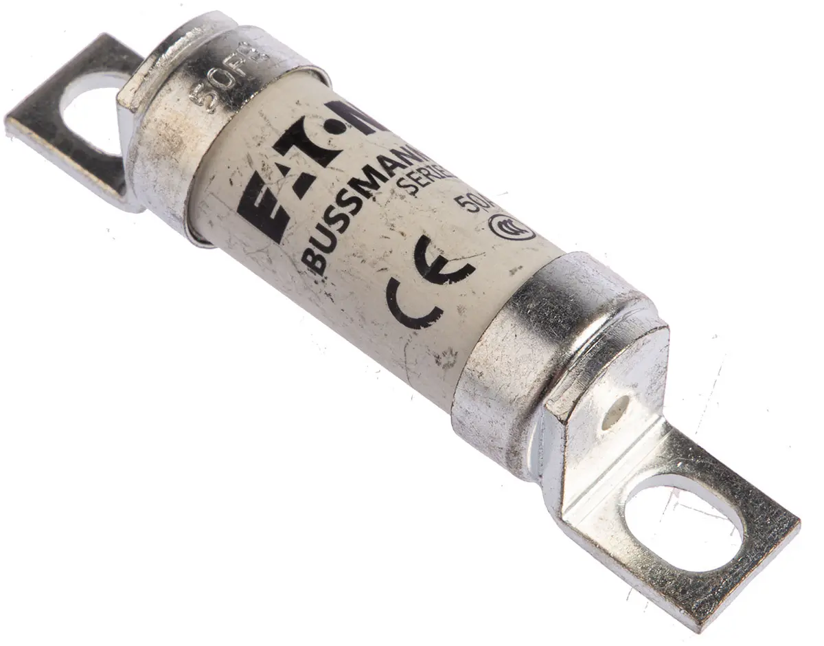 Produktfoto 1 von Eaton Bussmann Sicherung UK-Norm FE, 690 V ac, 500V dc / 50A FF, aR BS 88, IEC 269-4, Lochabstand 63.5mm