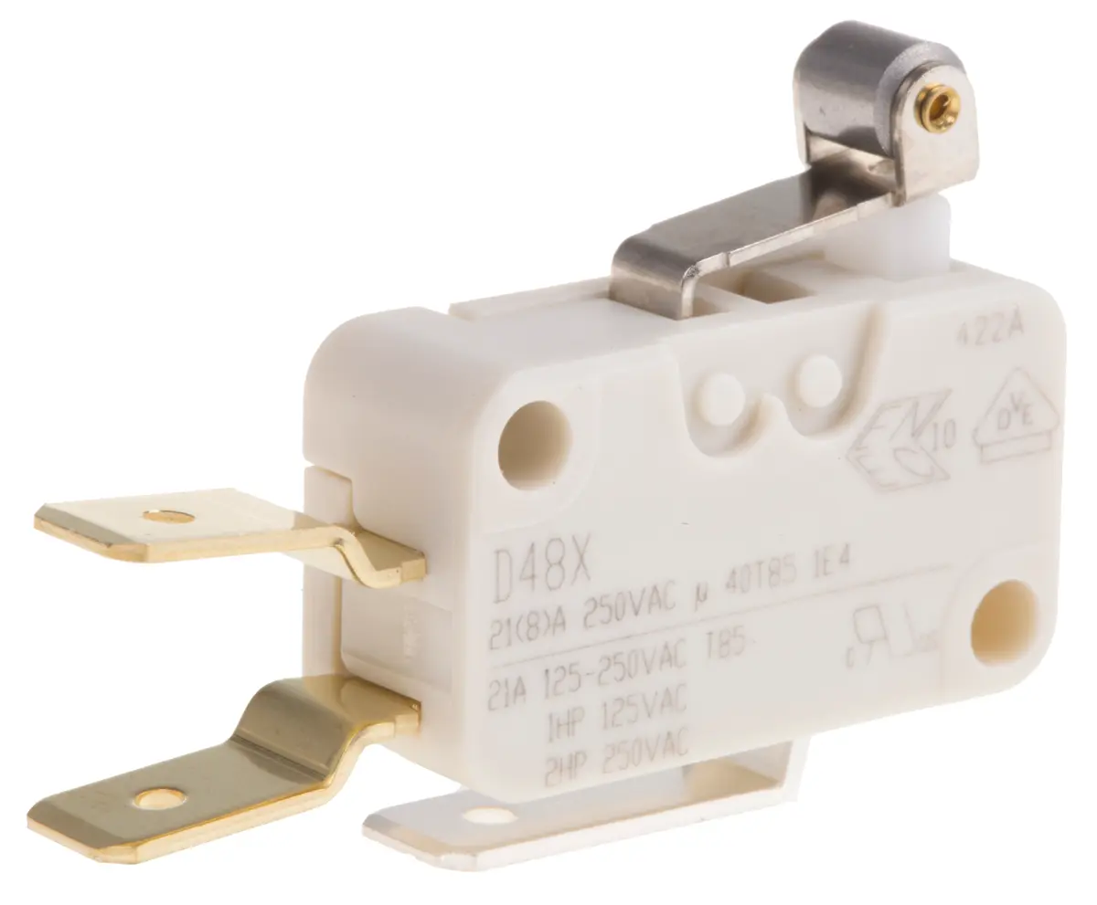 Produktfoto 1 von ZF Mikroschalter Kurzer Rollenhebel-Betätiger Flachstecker, 21 A @ 250 V ac, SPDT 1,77 N -40°C - +85°C