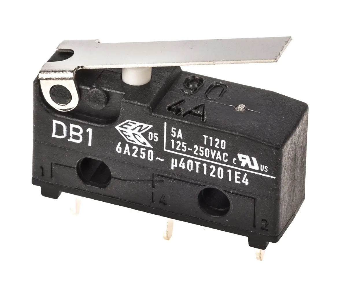 Produktfoto 1 von ZF Mikroschalter Kurzer Hebel-Betätiger Lötanschluss, 6 A @ 250 V ac, SPDT 0,59 N -40°C - +120°C