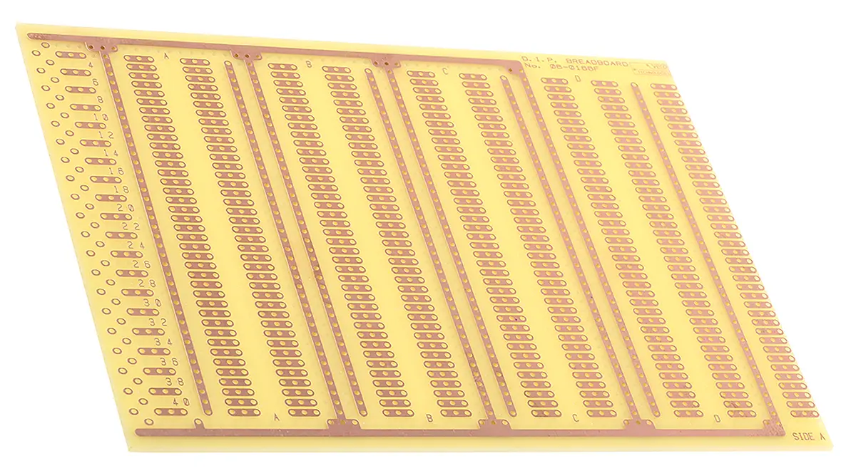 Produktfoto 1 von RS PRO Steckplatine, PCB-Stärke 1.6 mm, L. 114.3 mm, B. 156.21 mm, Versuchsaufbauplatine
