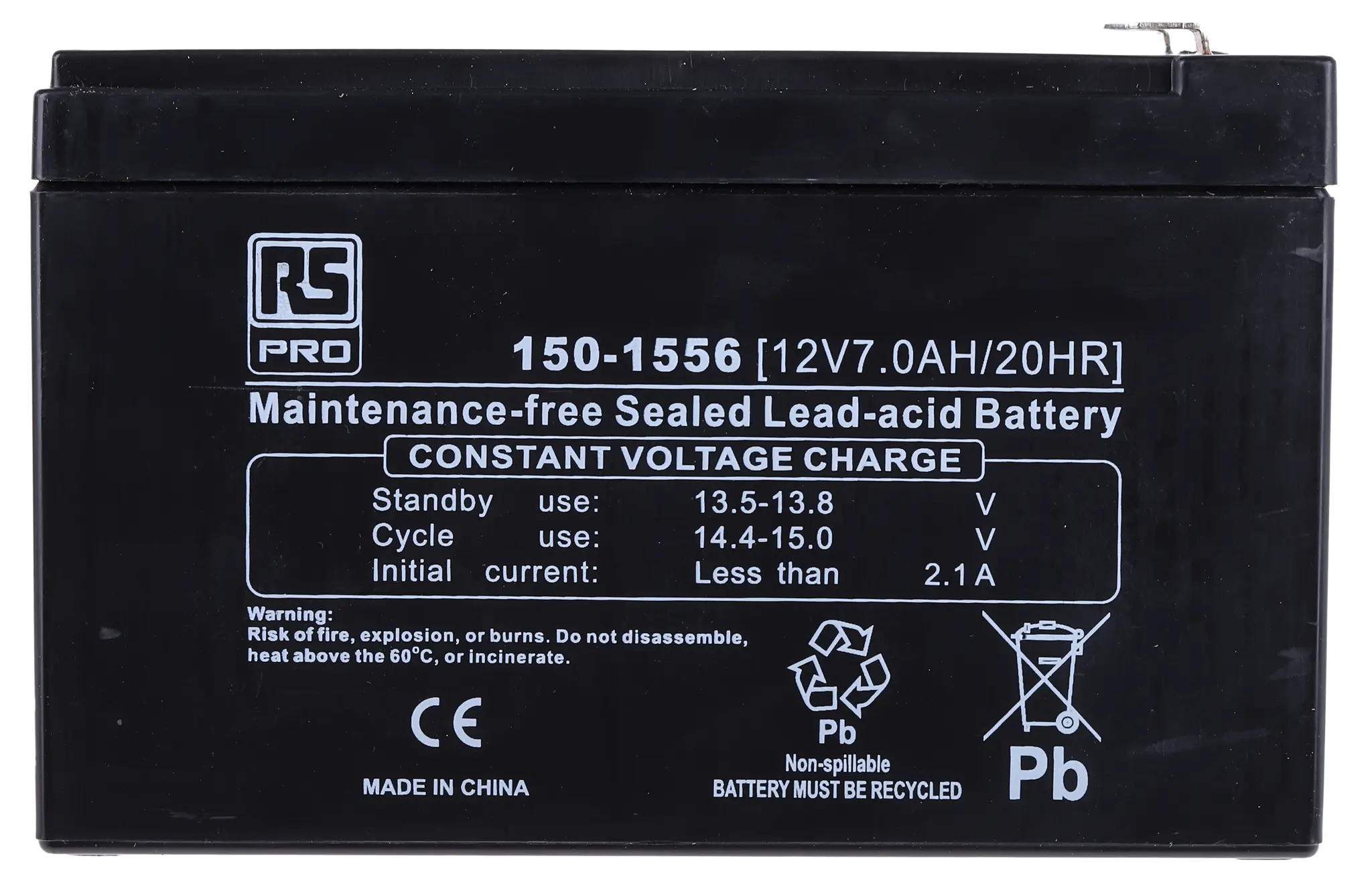 Produktfoto 1 von RS PRO RS PRO Abgedichteter Bleiakku, 12V / 7Ah, T1-Anschluss, 151 x 65 x 93.5mm