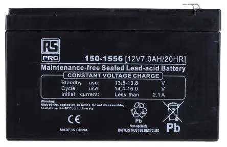 Produktfoto 1 von RS PRO RS PRO T1 Abgedichteter Bleiakku, 12 V / 7 Ah, 93.5mm x 151 mm