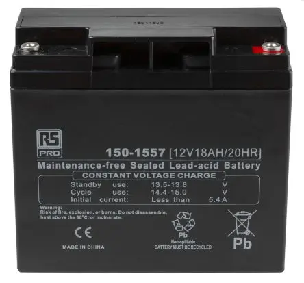 Produktfoto 1 von RS PRO RS PRO T12 Abgedichteter Bleiakku, 12 V / 18 Ah, 167.5mm x 181.5 mm