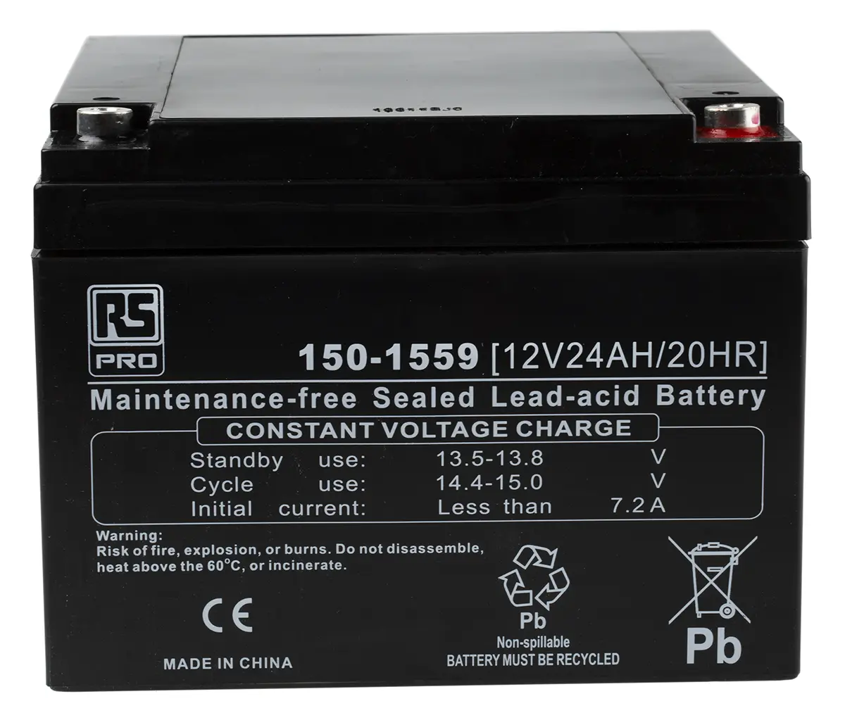 Produktfoto 1 von RS PRO RS PRO Abgedichteter Bleiakku, 12V / 24Ah, T12-Anschluss, 166 x 175 x 125mm
