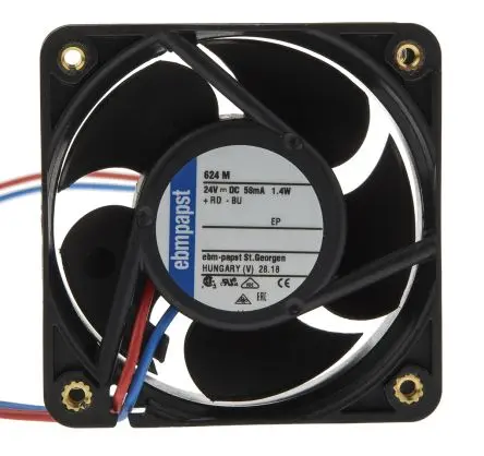 Produktfoto 1 von ebm-papst 620 Axiallüfter, Kugel, 24V dc / 1.5 W 0.12 A, 4550 U/min, 30 m³/h IP20 60 mm 60mm 25.4 mm