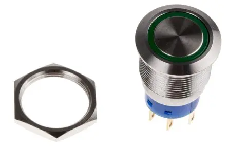 Produktfoto 1 von KNITTER-SWITCH MAV Druckschalter Grün Beleuchtet Tastend Panel Ø 19.2 mm, 2-poliger Umschalter / 3A 28 V dc 250 V ac,