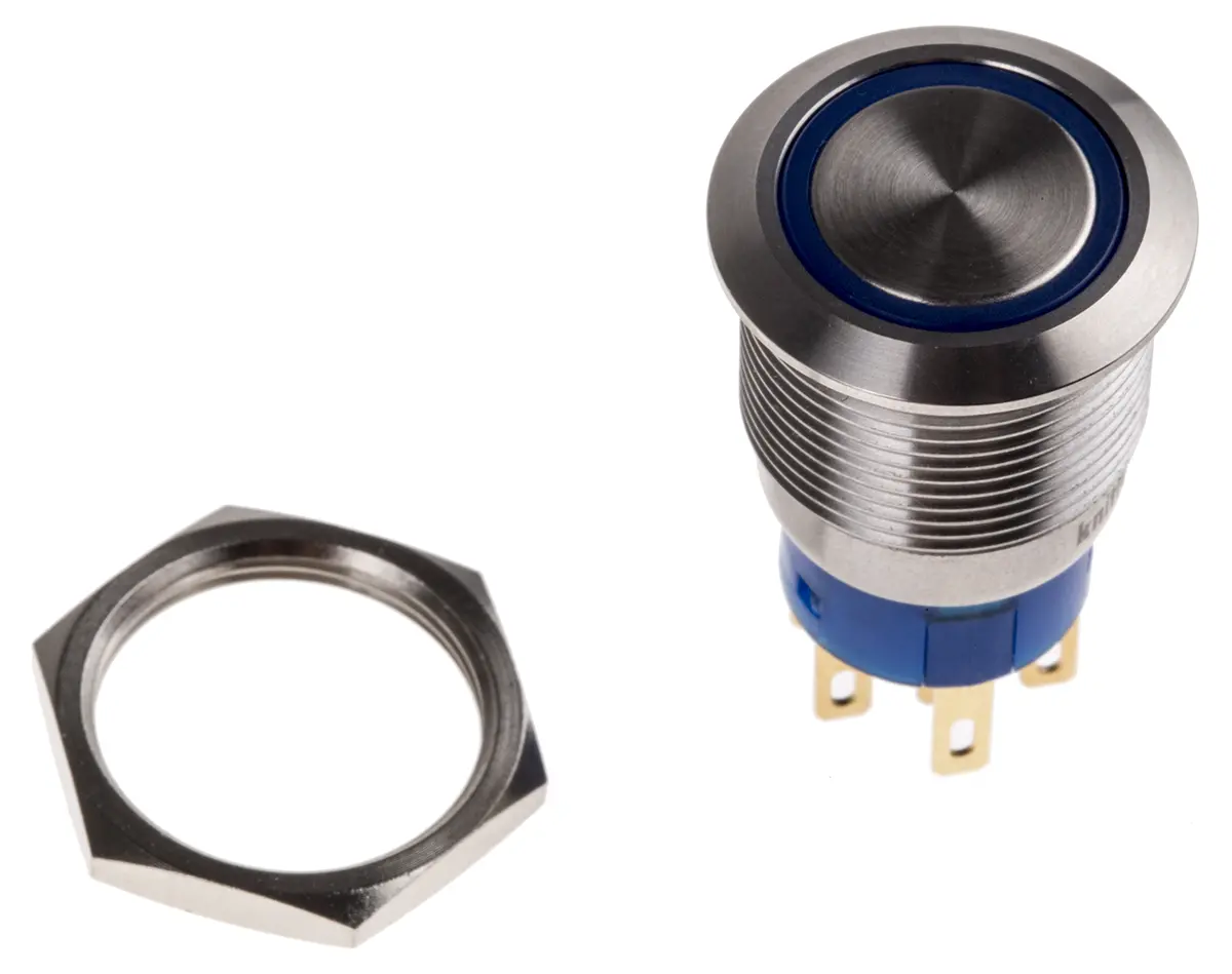 Produktfoto 1 von KNITTER-SWITCH MAV Vandalengeschützter Druckschalter Blau Beleuchtet Tastend Panel Ø 19.2 mm, 2-poliger Umschalter / 3 A