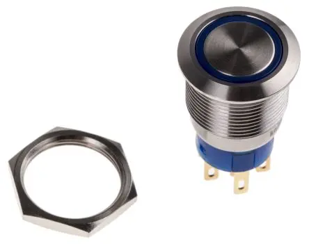 Produktfoto 1 von KNITTER-SWITCH MAV Druckschalter Blau Beleuchtet Tastend Panel Ø 19.2 mm, 2-poliger Umschalter / 3A 28 V dc 250 V ac,