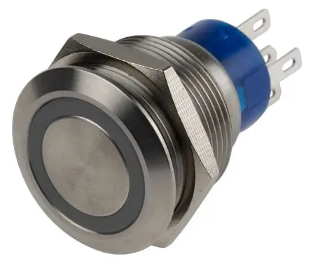 Produktfoto 1 von KNITTER-SWITCH MAV Druckschalter Blau Beleuchtet Tastend Panel Ø 22.2 mm, 1-poliger Umschalter / 3A 28 V dc 250 V ac,
