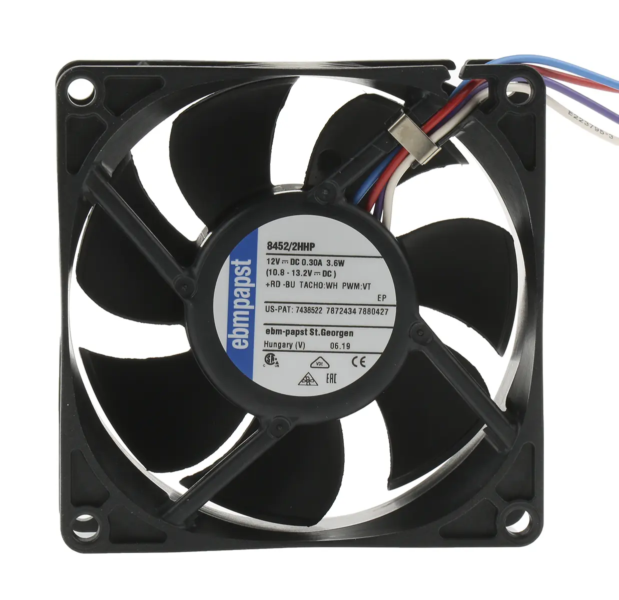 Produktfoto 1 von ebm-papst 8450 DC-Axiallüfter, Sintec-Sleeve, 12 V dc / 3.6W, 80 x 80 x 25mm, 4400, 82m³/h