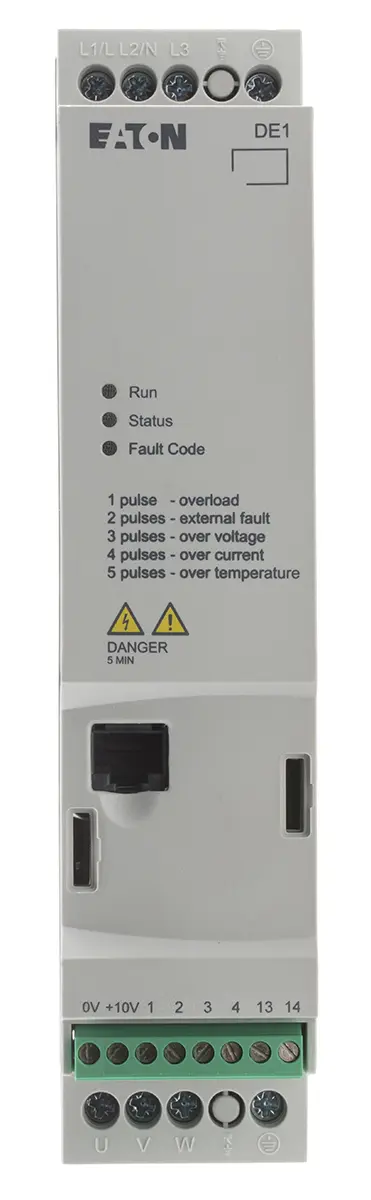 Produktfoto 1 von Eaton DE11 3-Phasen Anlasser mit variabler Drehzahl 480 V ac 0.75 kW 2.1 A