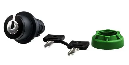 Produktfoto 1 von Schneider Electric Harmony Schlüsselschalterkopf 30 mm 3 Positionen 8D1 Federrückstellung zur Mitte IP69K, IP66, IP67