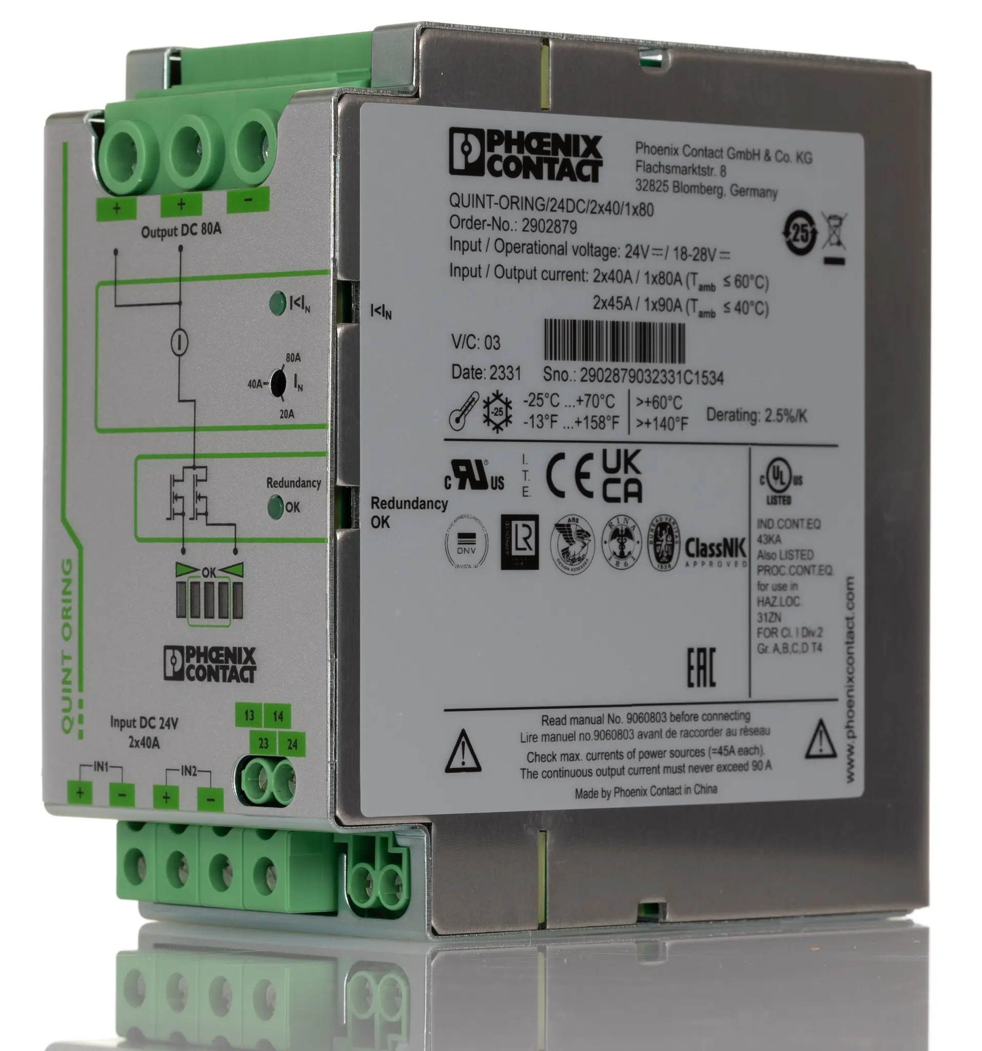 Produktfoto 1 von Phoenix Contact QUINT-ORING/24DC/2X40/1X80 Redundanzmodul
