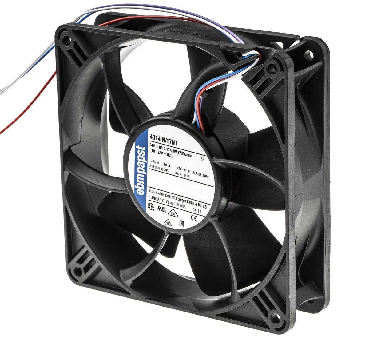ebm-papst 4300 N - S-Panther DC-Axiallüfter, Kugellager, 24 V dc / 4W, 119 x 119 x 32mm, 2700U/min, 187m³/h