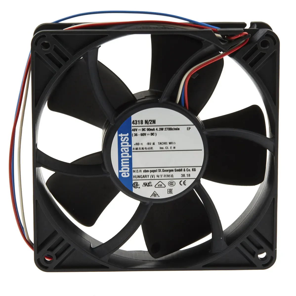 Produktfoto 1 von ebm-papst 4300 N - S-Panther DC-Axiallüfter, 48 V dc / 4W, 119 x 119 x 32mm, 2700U/min, 190m³/h