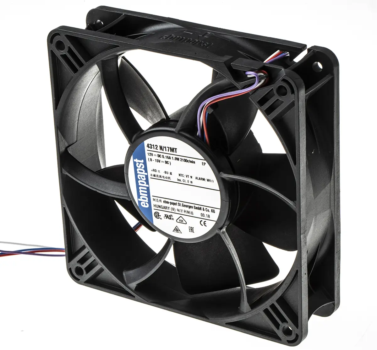 Produktfoto 1 von ebm-papst 4300 N - S-Panther DC-Axiallüfter, Kugellager, 12 V dc / 1.9W, 119 x 119 x 32mm, 2100U/min, 148m³/h