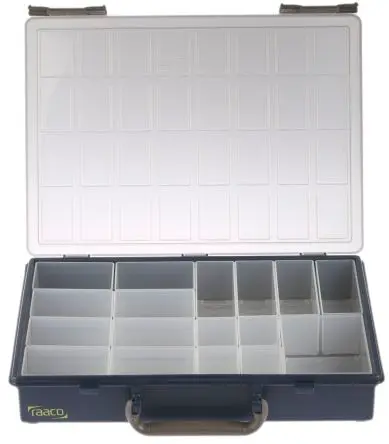 Produktfoto 1 von Raaco Kleinteilebox, Polypropylen Grau, Klar, 17 Fächer, 57 mm x 340mm x 265 mm