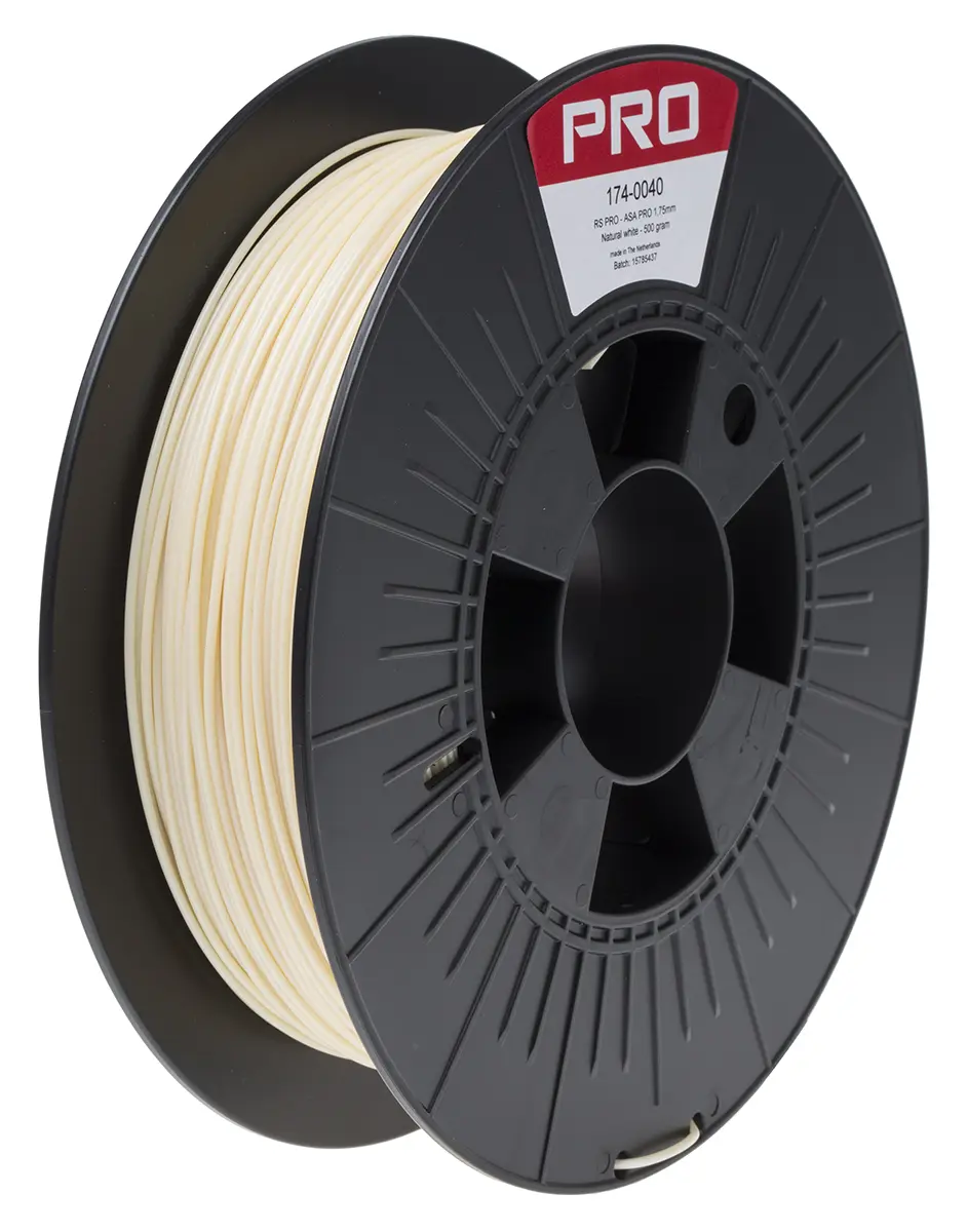 Produktfoto 1 von RS PRO ASA 3D-Drucker Filament zur Verwendung mit Gängige Desktop-3D-Drucker, Weiß, 1.75 mm, Fused Deposition Modelling