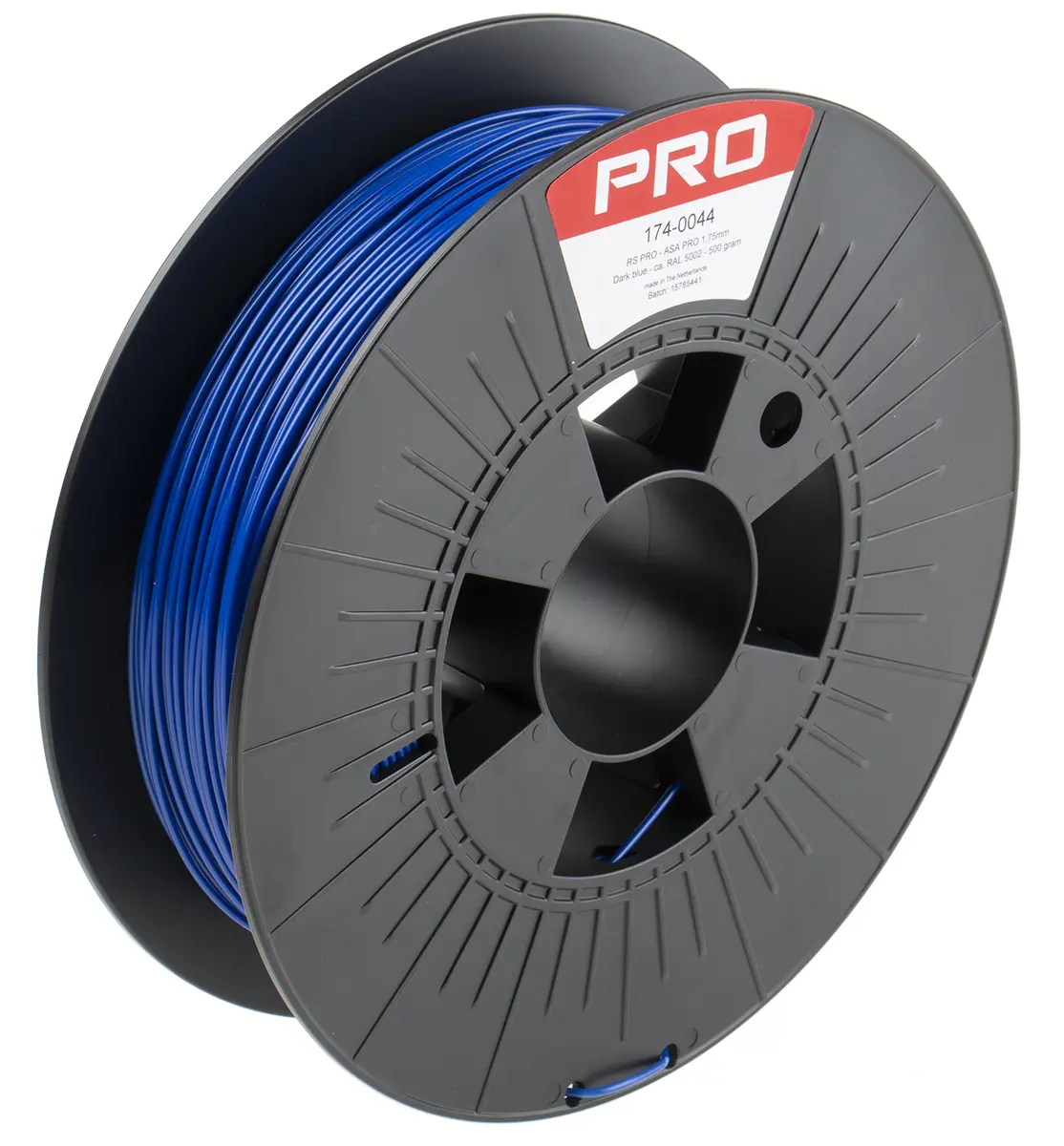Produktfoto 1 von RS PRO ASA 3D-Drucker Filament zur Verwendung mit Gängige Desktop-3D-Drucker, Blau, 1.75 mm, Fused Deposition Modelling