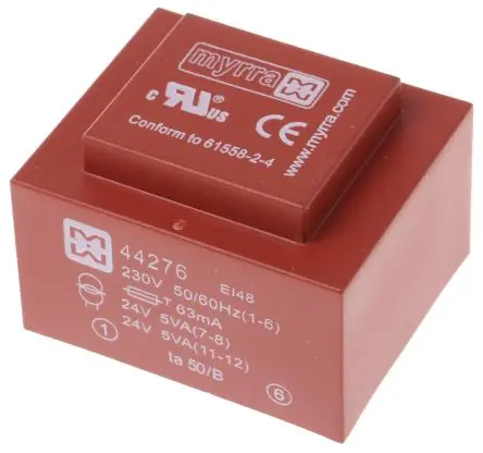 Myrra Printtrafo, Trafo 230 V ac / 24 V ac 2 Ausg. 30 VA 50.5 mm x 42.5mm x 34.75 mm 300 g Leiterplattenmontage