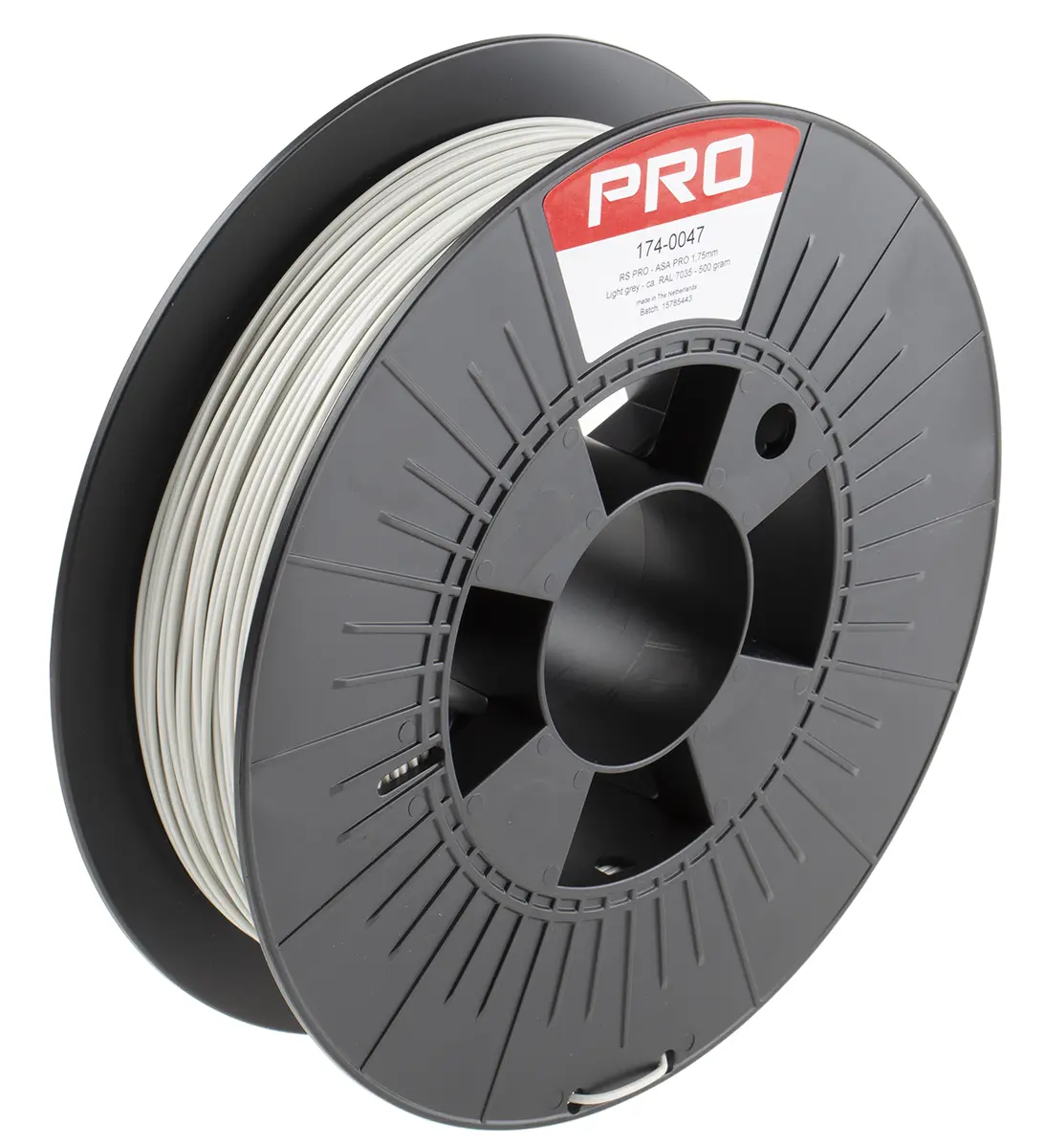 RS PRO ASA 3D-Drucker Filament zur Verwendung mit Gängige Desktop-3D-Drucker, Grau, 1.75 mm, Fused Deposition Modelling