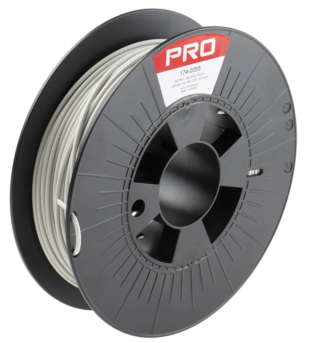 Produktfoto 1 von RS PRO ASA 3D-Drucker Filament zur Verwendung mit Gängige Desktop-3D-Drucker, Hellgrau, 2.85 mm, Fused Deposition