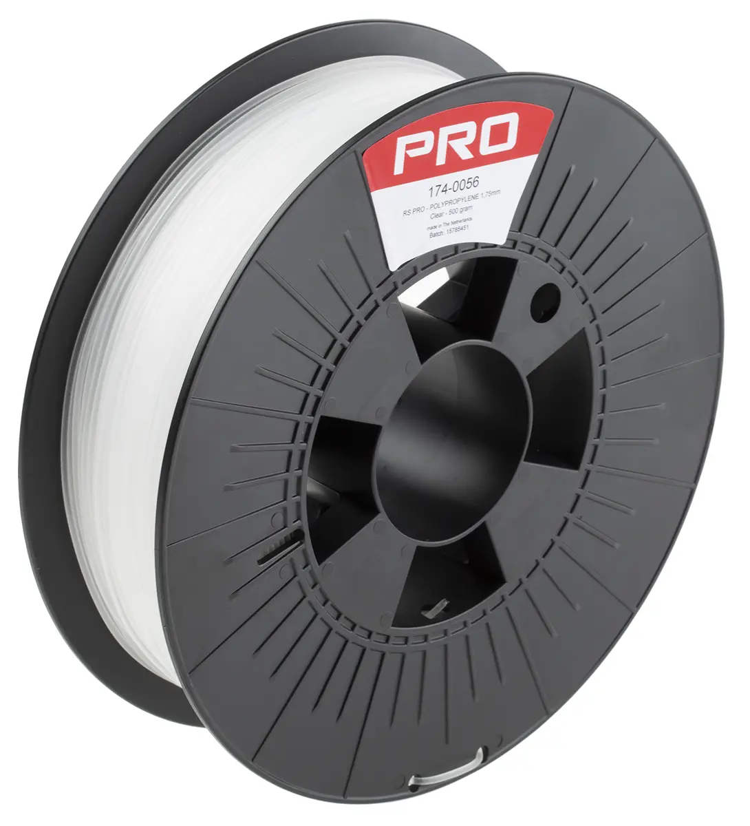 Produktfoto 1 von RS PRO Polypropylen 3D-Drucker Filament zur Verwendung mit Gängige Desktop-3D-Drucker, Klar, 1.75 mm, Fused Deposition