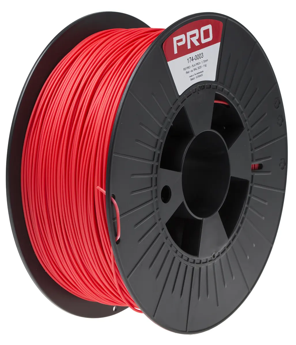 Produktfoto 1 von RS PRO Zähes Polymilchsäure 3D-Drucker Filament zur Verwendung mit Jeder 3D-Drucker, Rot, 1.75 mm, Fused Deposition